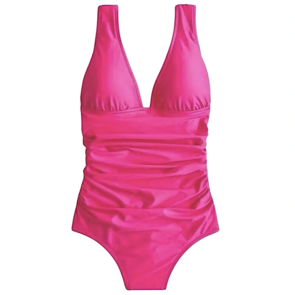 NWT J. Crew Vibrant Pink Ruched V-Neck One-Piece Swimsuit